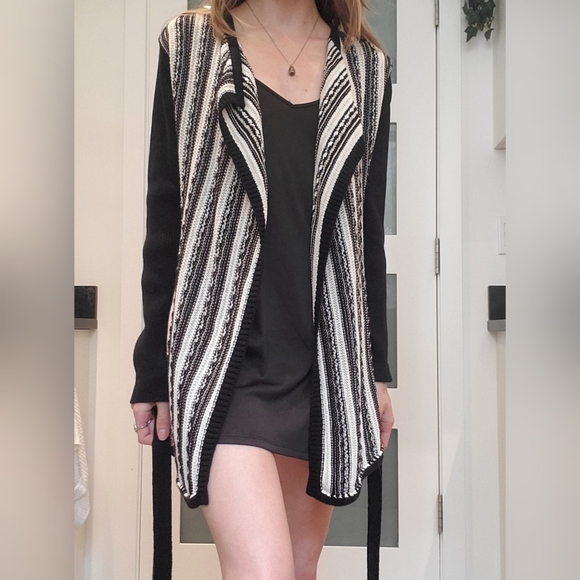 Olsen striped knit cardigan w/ belt - Picture 1 of 5